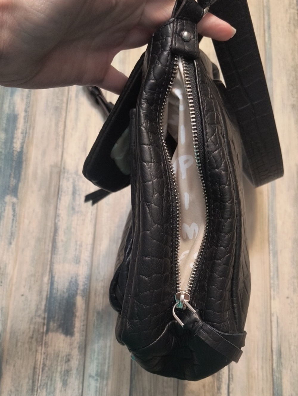 Aimee Kestenberg Leather Shoulder Bag -Fifth Avenue Black Croco - Picture 6 of 11